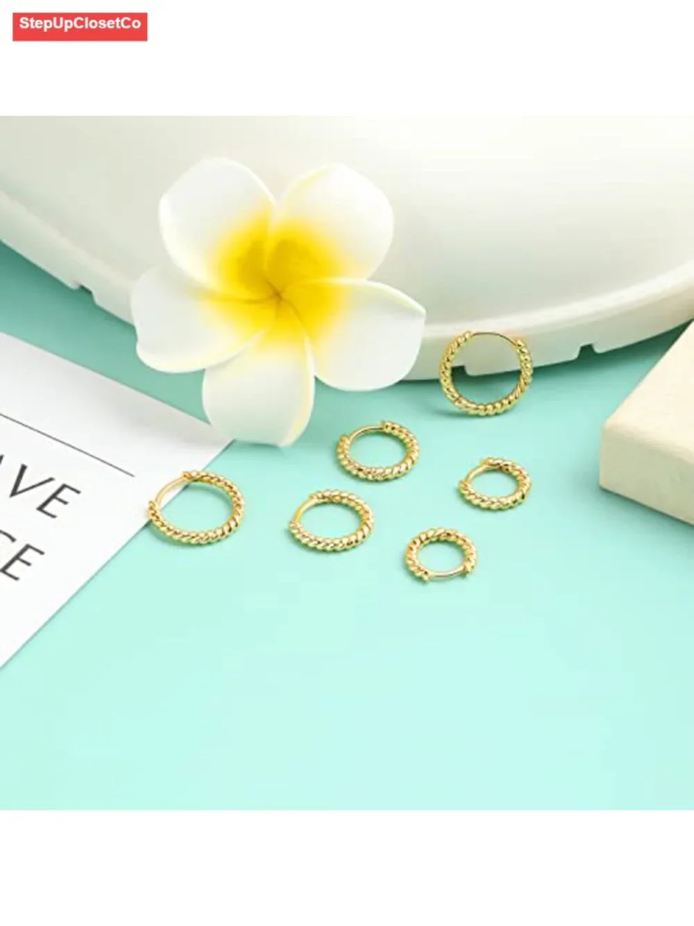 3 Pairs Small 14K Gold Plated Hoop Huggie Earrings Set for Women Men